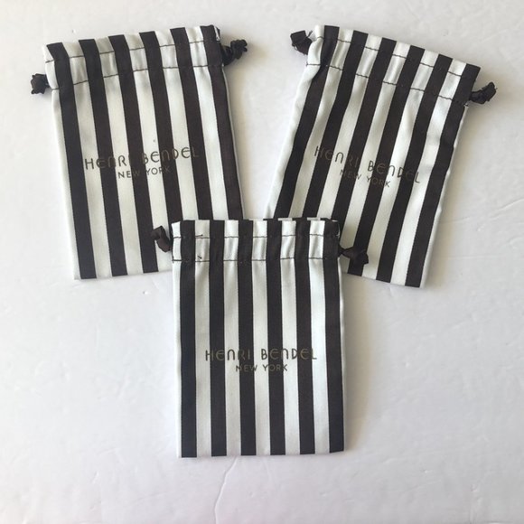 henri bendel Jewelry - 3 Henri Bendel Brown Ivory Small Dust Bag 4.5" x 6" Travel Stripe Drawst…